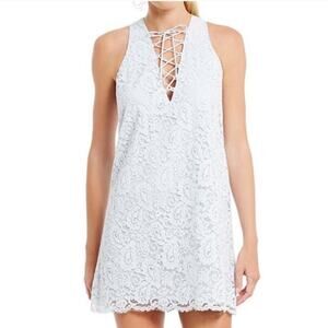 Lovers + Friends size XS Mini Dress Revolve Light Blue Lace Sleeveless A Line
